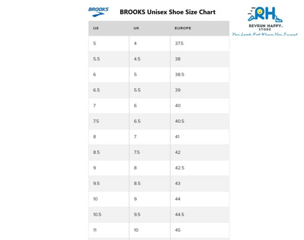 brooks shoe size chart
