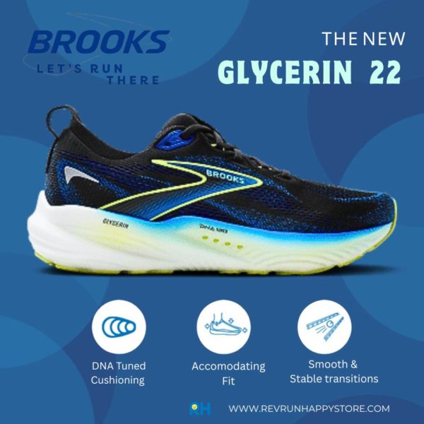 BROOKS GLYCERIN 22 (MEN) [2E WIDE](Black/Blue/Neo Yellow)