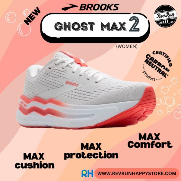 BROOKS GHOST MAX 2 (WOMEN) [White/Hot Coral] - Image 2