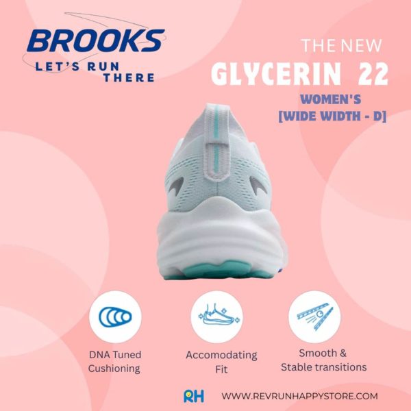 BROOKS GLYCERIN 22 (WOMEN) [WIDE D](White/Turquoise/Amparo Blue) - Image 4