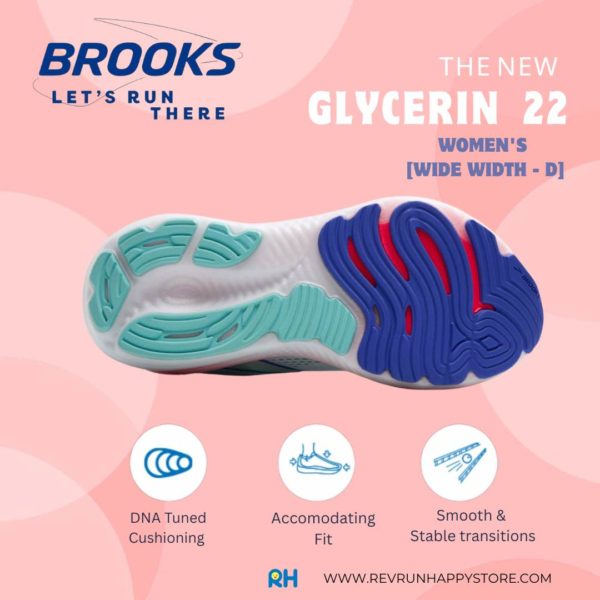 BROOKS GLYCERIN 22 (WOMEN) [WIDE D](White/Turquoise/Amparo Blue) - Image 6