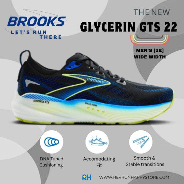 BROOKS GLYCERIN GTS 22 (MEN) [2E WIDE] (Black/Blue/Neo Yellow)
