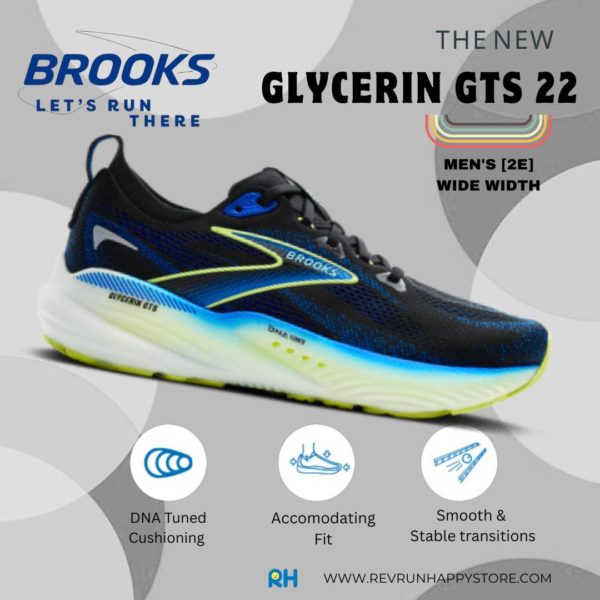 BROOKS GLYCERIN GTS 22 (MEN) [2E WIDE] (Black/Blue/Neo Yellow) - Image 2