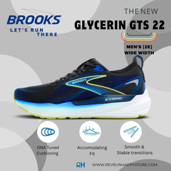 BROOKS GLYCERIN GTS 22 (MEN) [2E WIDE] (Black/Blue/Neo Yellow) - Image 4