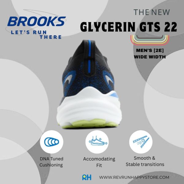 BROOKS GLYCERIN GTS 22 (MEN) [2E WIDE] (Black/Blue/Neo Yellow) - Image 6