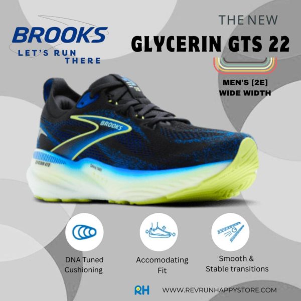 BROOKS GLYCERIN GTS 22 (MEN) [2E WIDE] (Black/Blue/Neo Yellow) - Image 5
