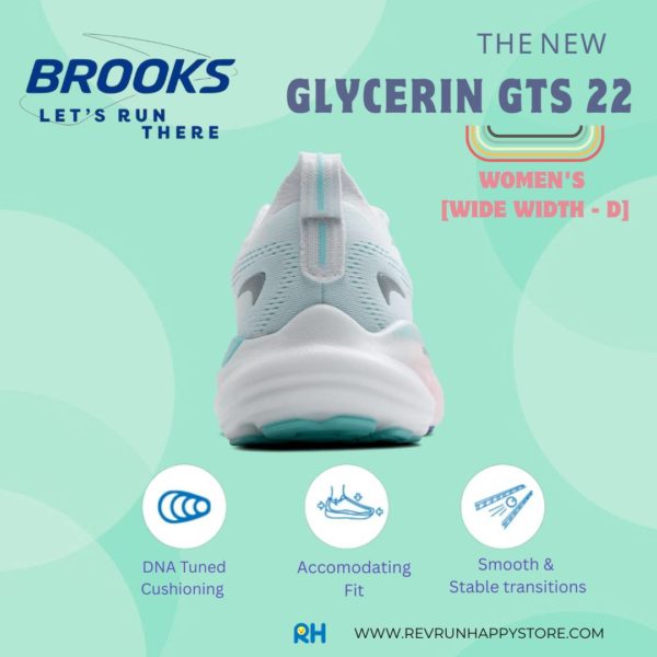 BROOKS GLYCERIN GTS 22 (WOMEN) [WIDE D] (White/Turquoise/Amparo Blue) - Image 5