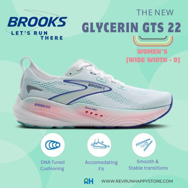 BROOKS GLYCERIN GTS 22 (WOMEN) [WIDE D] (White/Turquoise/Amparo Blue)