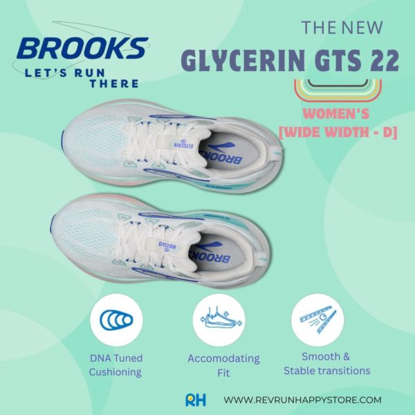 BROOKS GLYCERIN GTS 22 (WOMEN) [WIDE D] (White/Turquoise/Amparo Blue) - Image 6