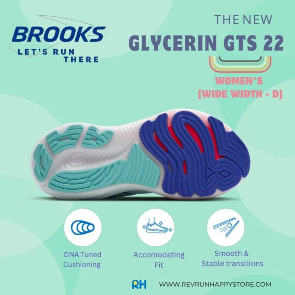 BROOKS GLYCERIN GTS 22 (WOMEN) [WIDE D] (White/Turquoise/Amparo Blue) - Image 8