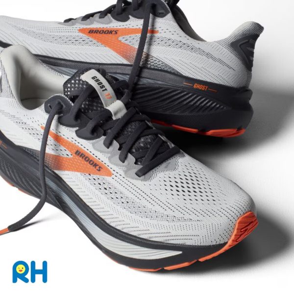 BROOKS GHOST 17 MEN (2E Wide)[Oyster Grey/Orange/Black] - Image 2