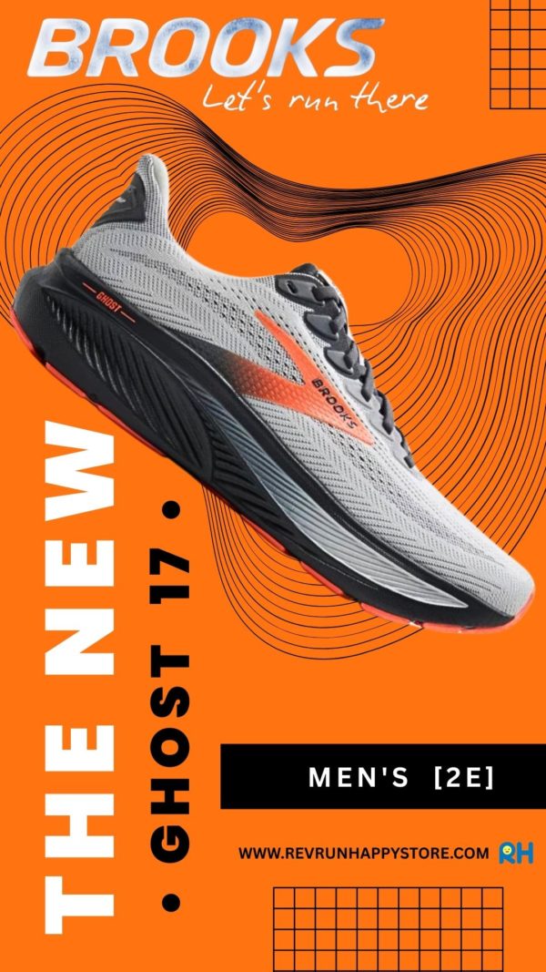 BROOKS GHOST 17 MEN (2E Wide)[Oyster Grey/Orange/Black]